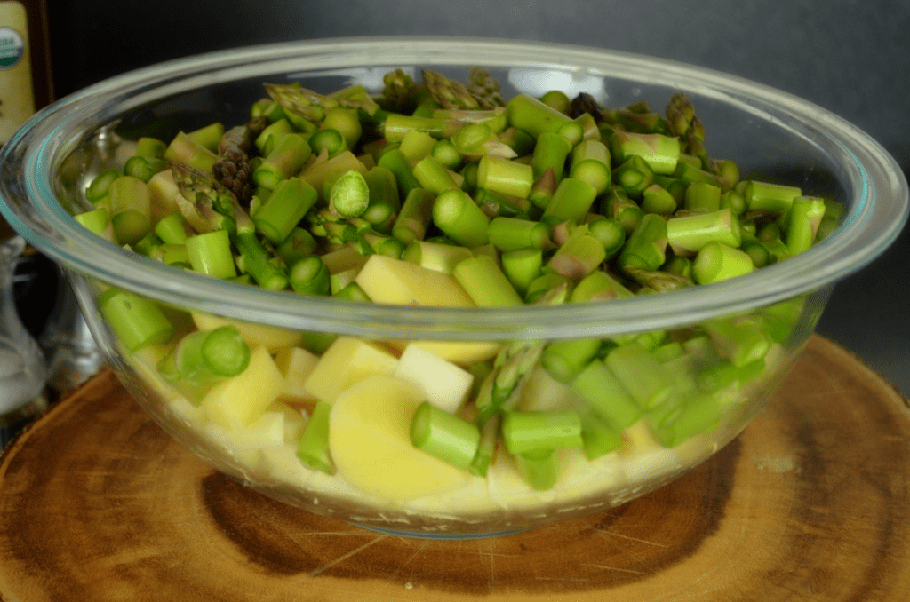 asparagus and potatoes in bowl