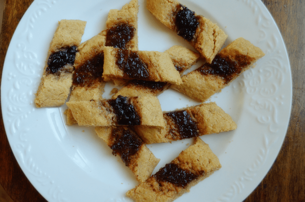 cookie strips with jam in the middle