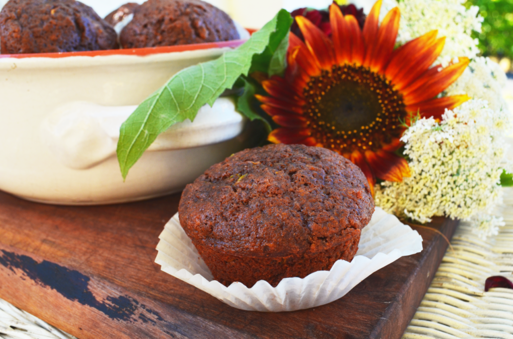 Zucchini Einkorn Muffins with Salted Dark Chocolate is a favorite summer time treat at our house.