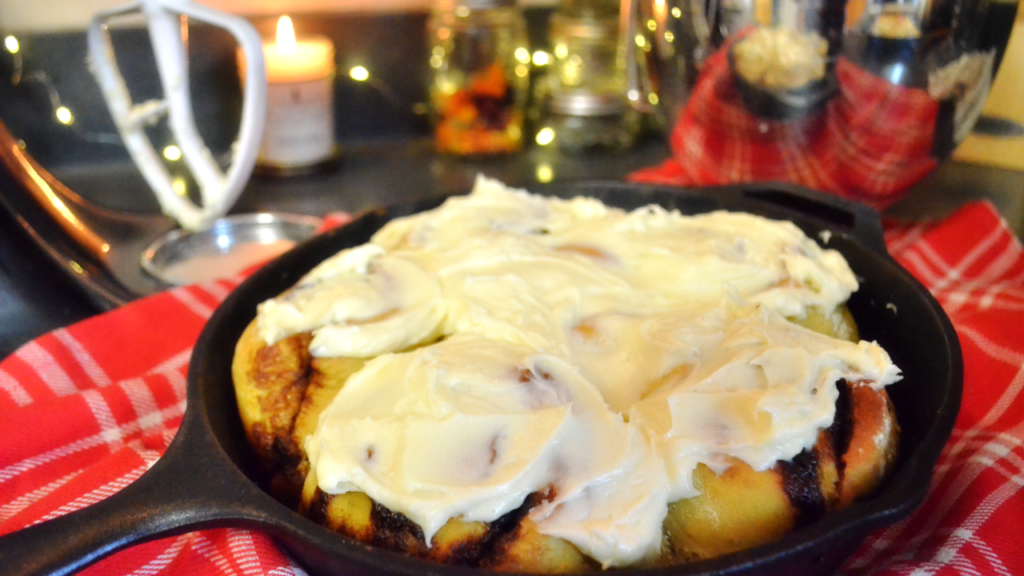 Overnight Einkorn Sourdough Cinnamon Rolls in A Cast Iron Skillet