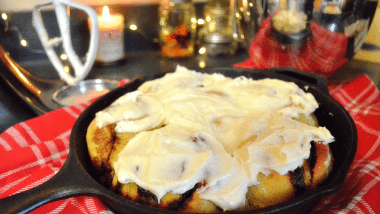 Overnight Einkorn Sourdough Cinnamon Rolls in A Cast Iron Skillet