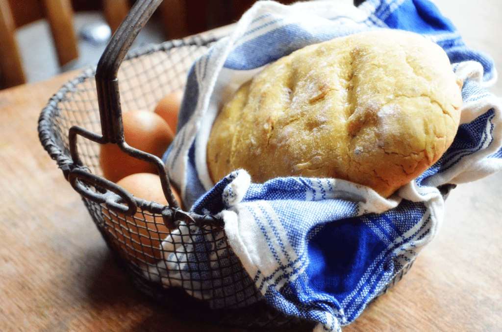 Clump of whole grain dough in an egg basket 